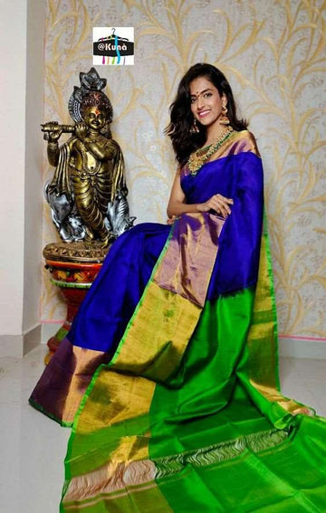 UPPADA SILK SAREE Blue With Green Color